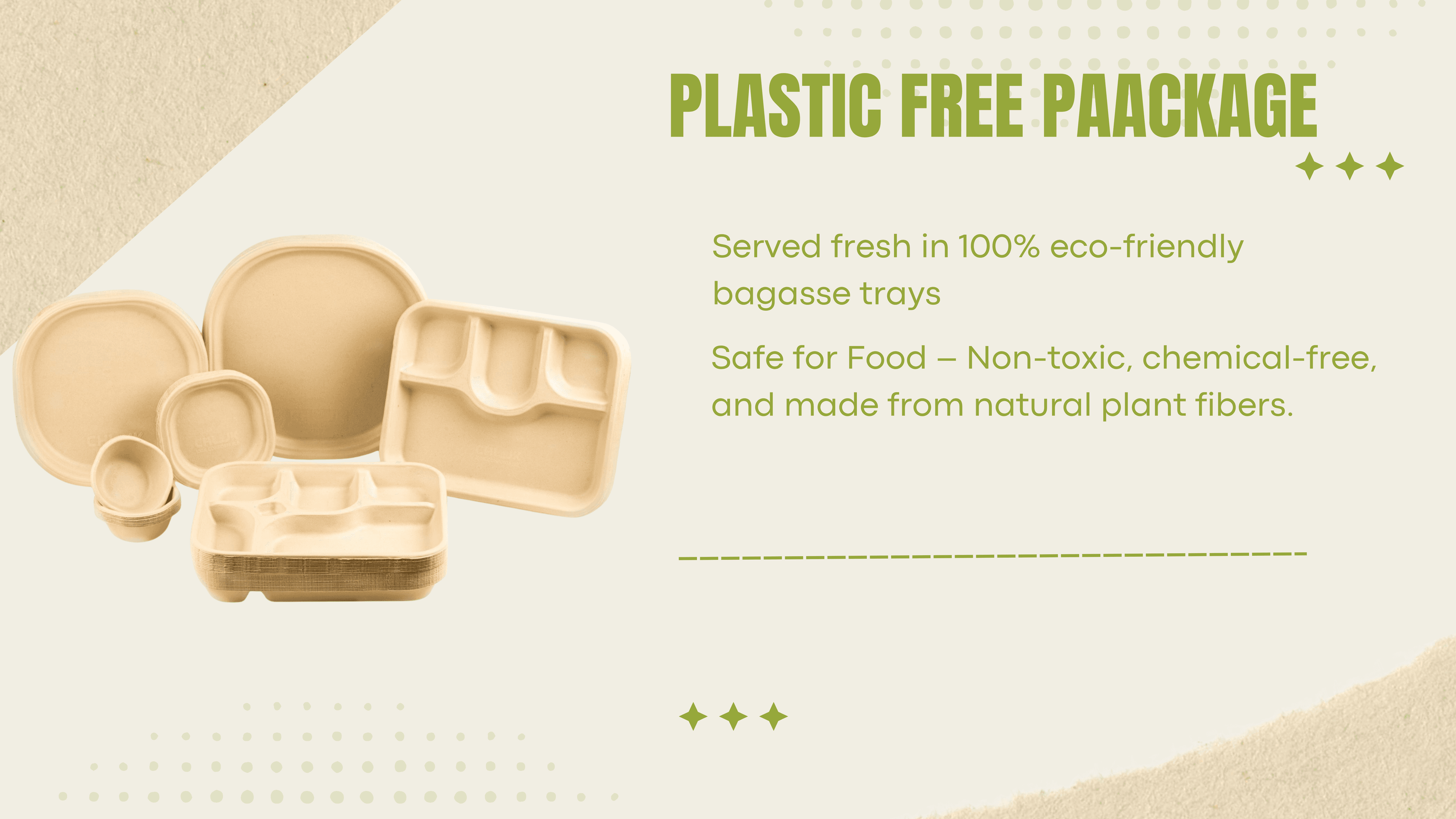 Greezo package Plastic free package - Eco-friendly bagasse trays